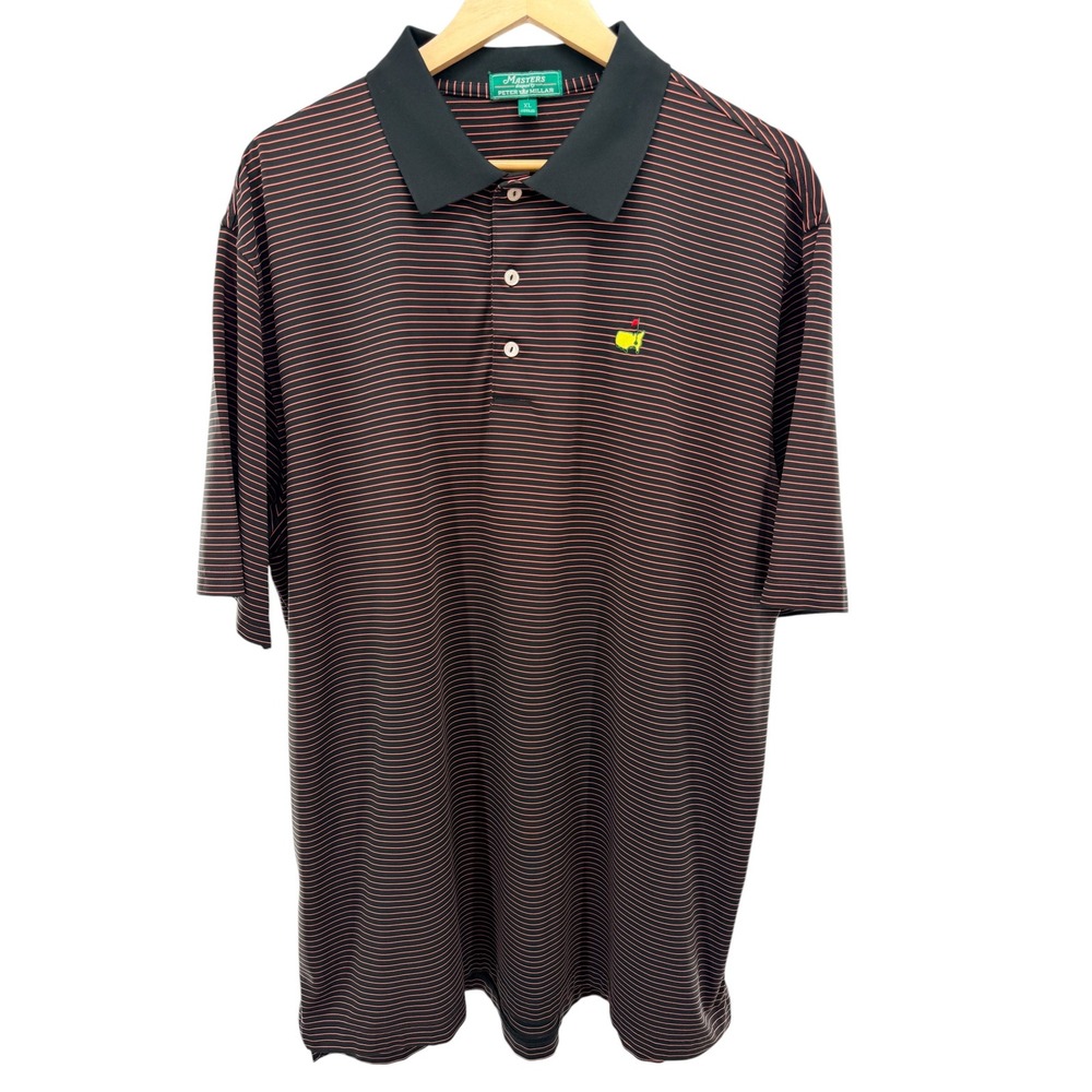 Masters Augusta Peter Millar Mens XL Black Red Striped Golf Polo Shirt‎ Logo